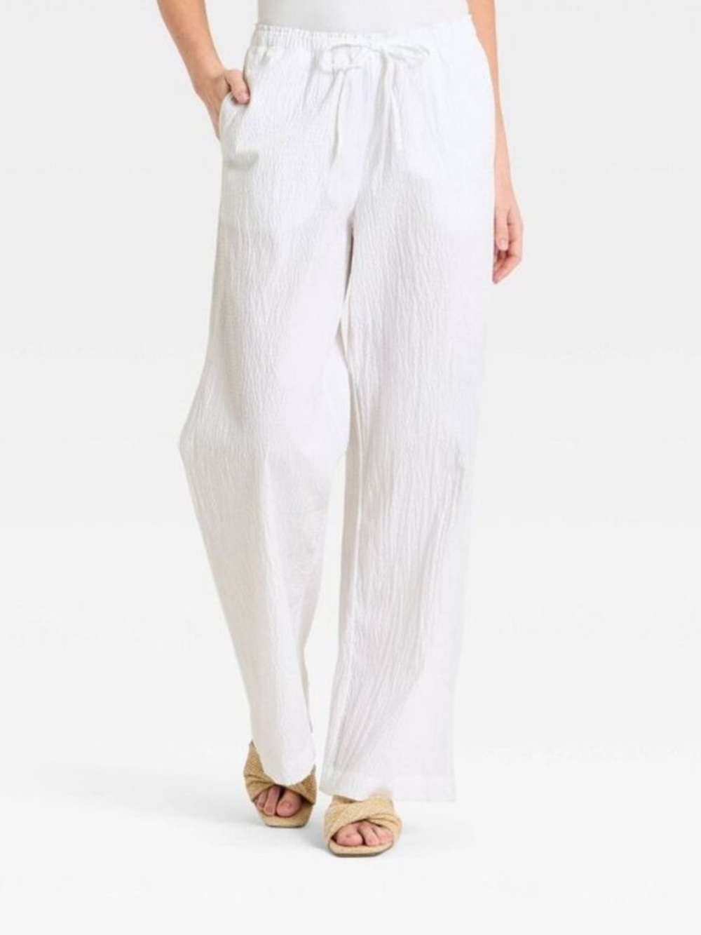 A New day white seersucker effortless pull-on pants M NWT